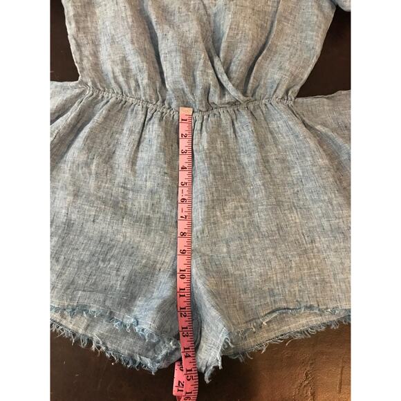 Anthropologie x Sanctuary Montana Linen Romper Faux Wrap Tie-Front - Extra Small - Picture 9 of 11